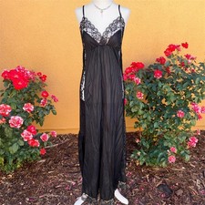 Black vintage whimsigoth lace paneled maxi slip negligee