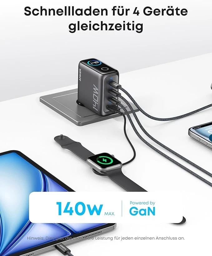 Anker 140W USB C Ladegerät, Laptop Ladegerät, 4-Port Multi-Geräte - Bild 2 von 4