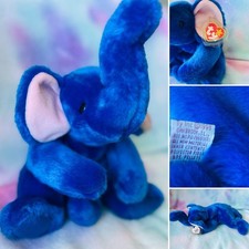 Ty Beanie Buddy- Peanut The Elephant- Royal Blue Plush Stuffed Animal 14"
