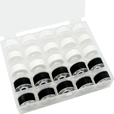 New brothread 25pcs 15White+10Black 60S/2(90WT) Prewound Bobbin Thread Plastic S