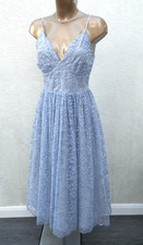 Debut Blue Lace Dress UK 10 Crochet Midi Long Cami Wedding Guest Party Cocktail