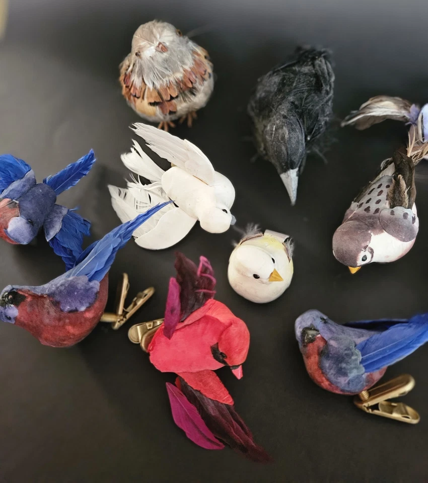 Lote de 12 pájaros artificiales emplumados decoración artesanal vintage en total Foto 2 de 4