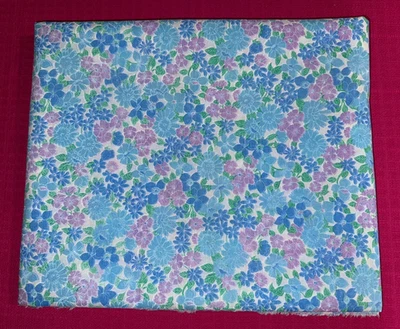 Tissu ancien coton fleurs tons bleu / rose larg 100 cm x H 300 cm C965 - Photo 1/4