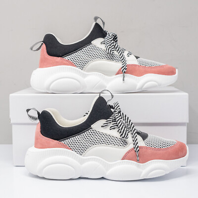 MOSCHINO Teddy White/Rosa Pink Colour-Block Sneakers, Size 37 (7 US)