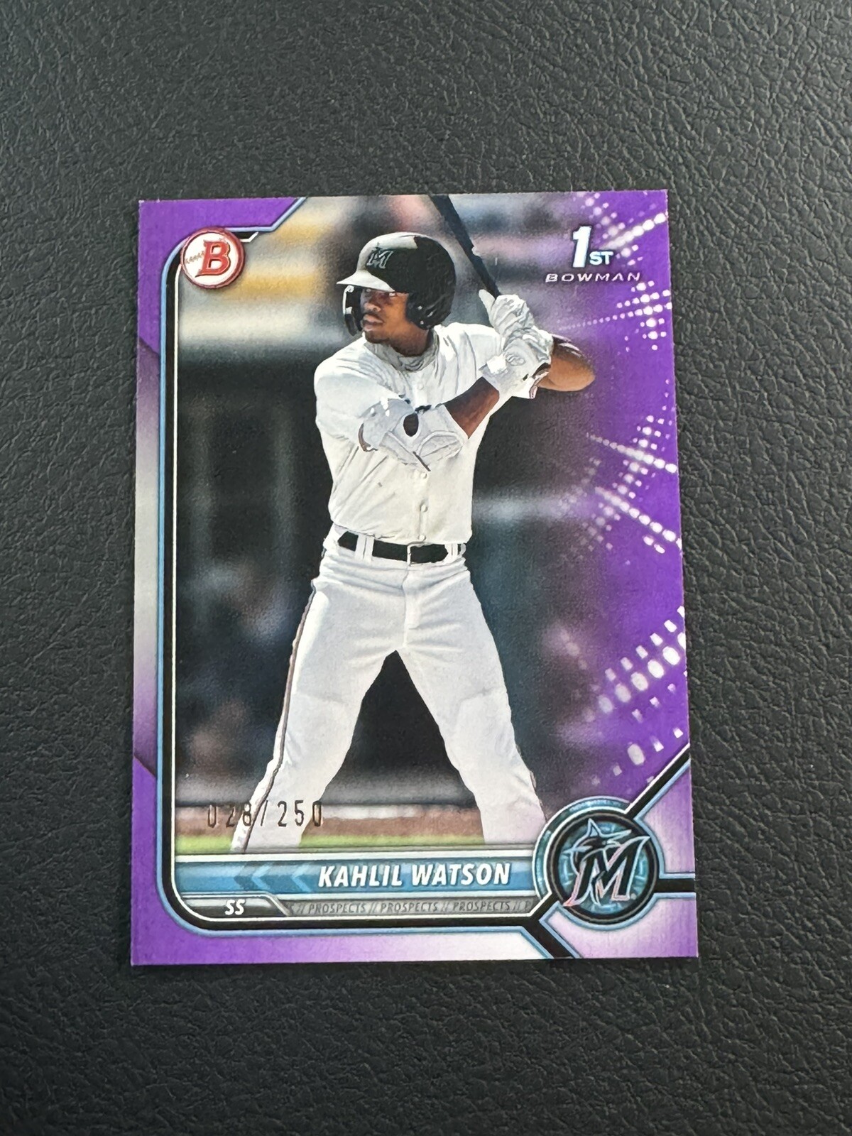 2022 Bowman Kahlil Watson #BP-3 Prospects Purple 028/250 Miami Marlins Card