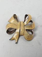 Bow Red Ribbon Brooch CTC Vintage Gold Toned Brooch Christmas Holidays