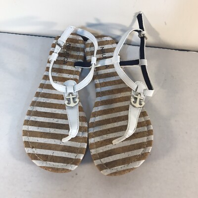 Nautica White Leather Tstrap Flat Sandals Buckle Womens