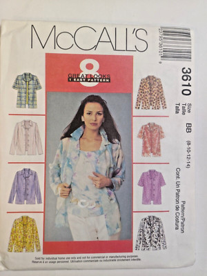 Shirt Top 8 10 12 14 McCalls 3610 Sewing Pattern UC McCall's Easy Set Button Up