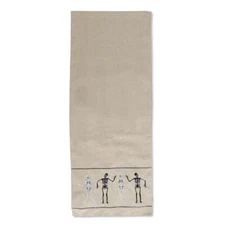 72 INCH HALLOWEEN TABLE RUNNER W/SILVER & BLACK EMBROIDERED SKELETONS