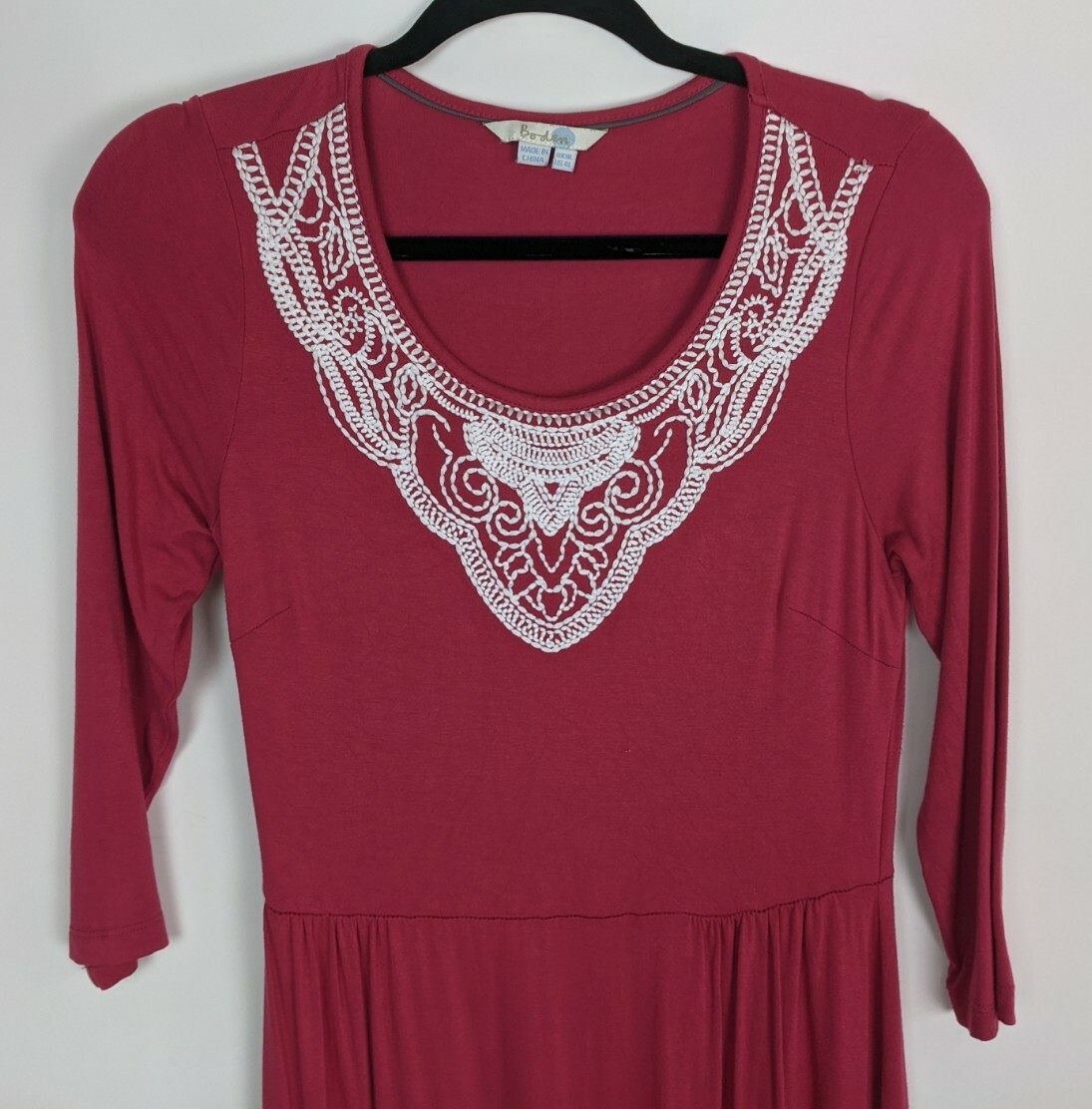 BODEN Faye Dress Jersey Knit Stretch Wh733 Midi Long 3/4 Sleeve Embroidered  4L | eBay