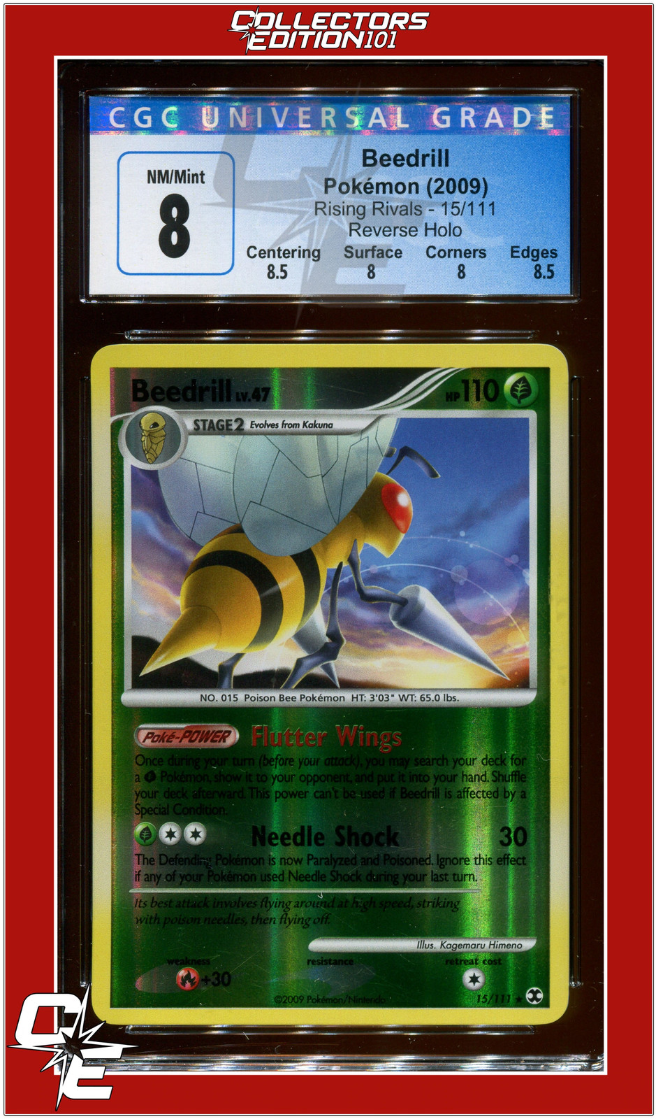 Rising Rivals 15 Beedrill Reverse Holo CGC 8 - Subgrades