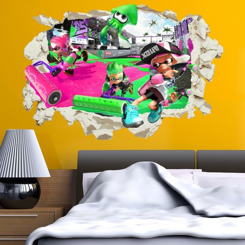 Splatoon Wall Sticker Smashed 3D Crack Kids Bedroom Decal Gift Game SXXL