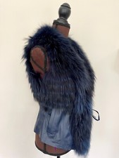 Display 1 New Unisex Leather Vest Real Dyed Fox Fur Navy Blue Jacket Coat S sz