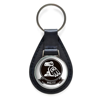 VAQ-137 Electronic Attack Warfare Squadron Black Leather Keychain Silver Keyring