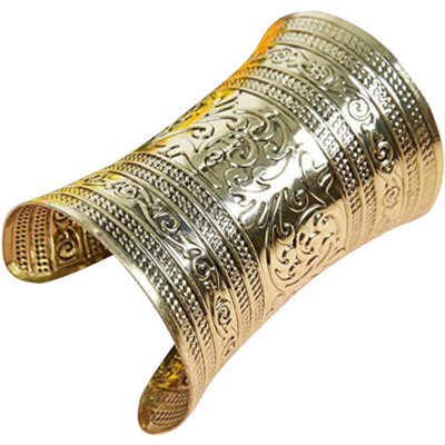 Golden Tribal Arm Bracelet Alloy Chunky Wrist Jewelry for Women 
