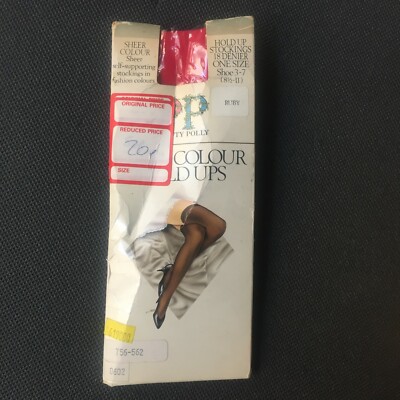 Vintage One Size Pretty Polly Smooth Knit Hold Up Stockings (Socks) Ruby