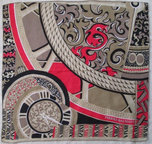Foulard Carré Vintage Pierre Balmain En Soie 100% - Dimensions 76 X 78 Cm - Occasion Marron