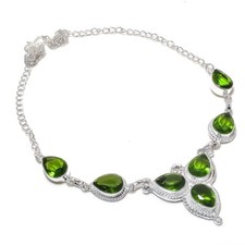 Green Peridot Gemstone Handmade 925 Sterling Silver Jewelry Necklace Size 18"
