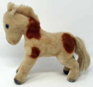 Vintage-1952-1957-Mohair-Steiff-Pony-Horse-1317-0-7-034-White-Pinto-Brown-Spots