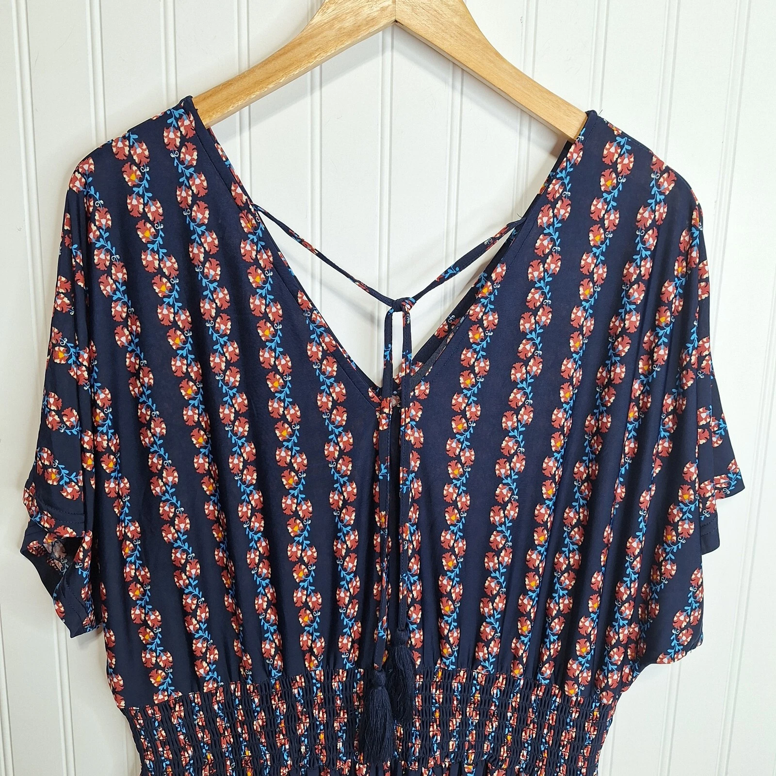 VETEMENTS Abito midi donna Lildy doppio V nappa cravatta scollo taglia 2XL 3XL blu maglia floreale