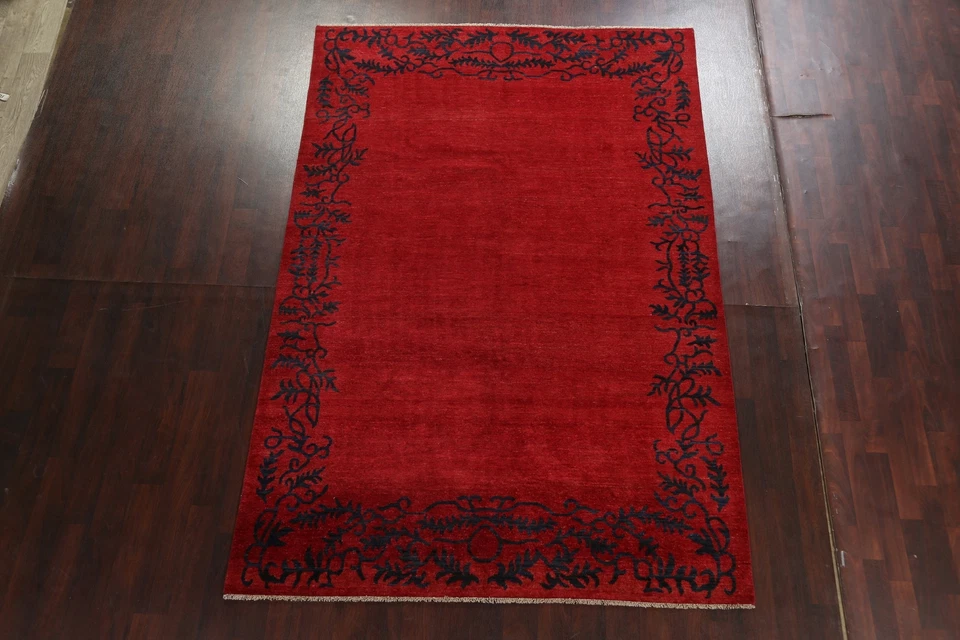 RED/ NAVY BLUE Gabbeh Kashkoli Oriental Bordered Area Rug Hand-knotted Wool 6x10 - Image 2 of 4