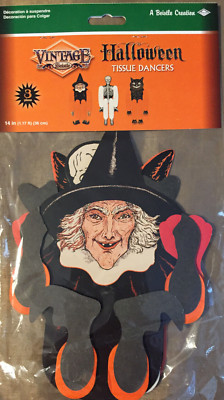 Halloween Tissue Dancers Witch Skeleton Black Cat 3 Piece 14'' Retro Beistle