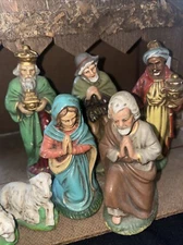 Christmas Nativity Set paper mache Germany 7pc Vintage Manger