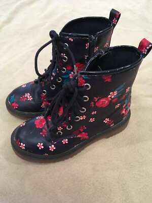 Primark 13 Girls Blue Floral Leather Boots Combat Styling Awesome