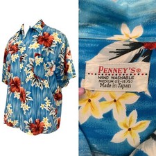 Vtg Vintage 1950s Penney's Rare Original Authentic Floral Tiki Hawaiian Shirt