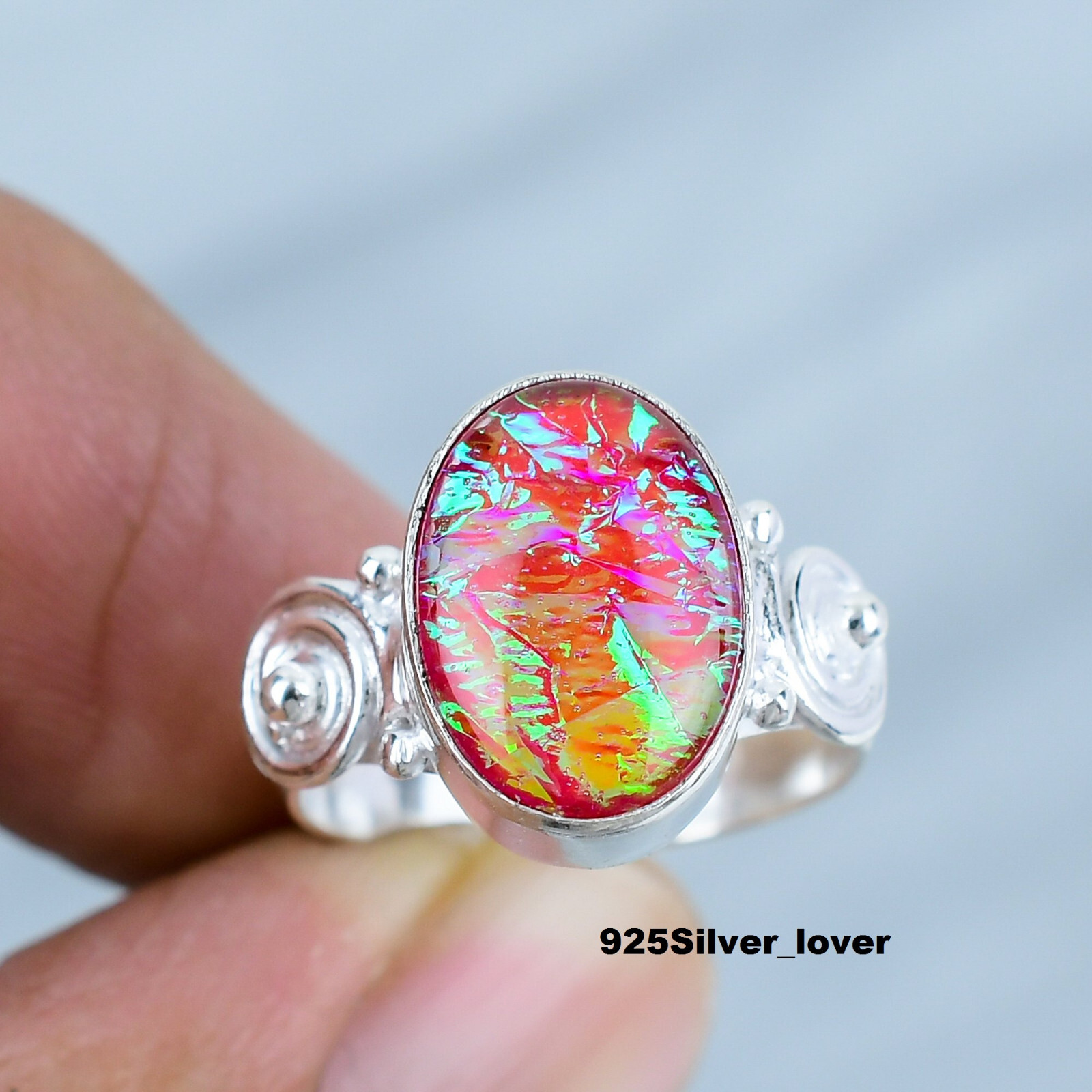 Australian Triplet Opal 925 Sterling Silver Ring for Mother's Day Gift MA-125