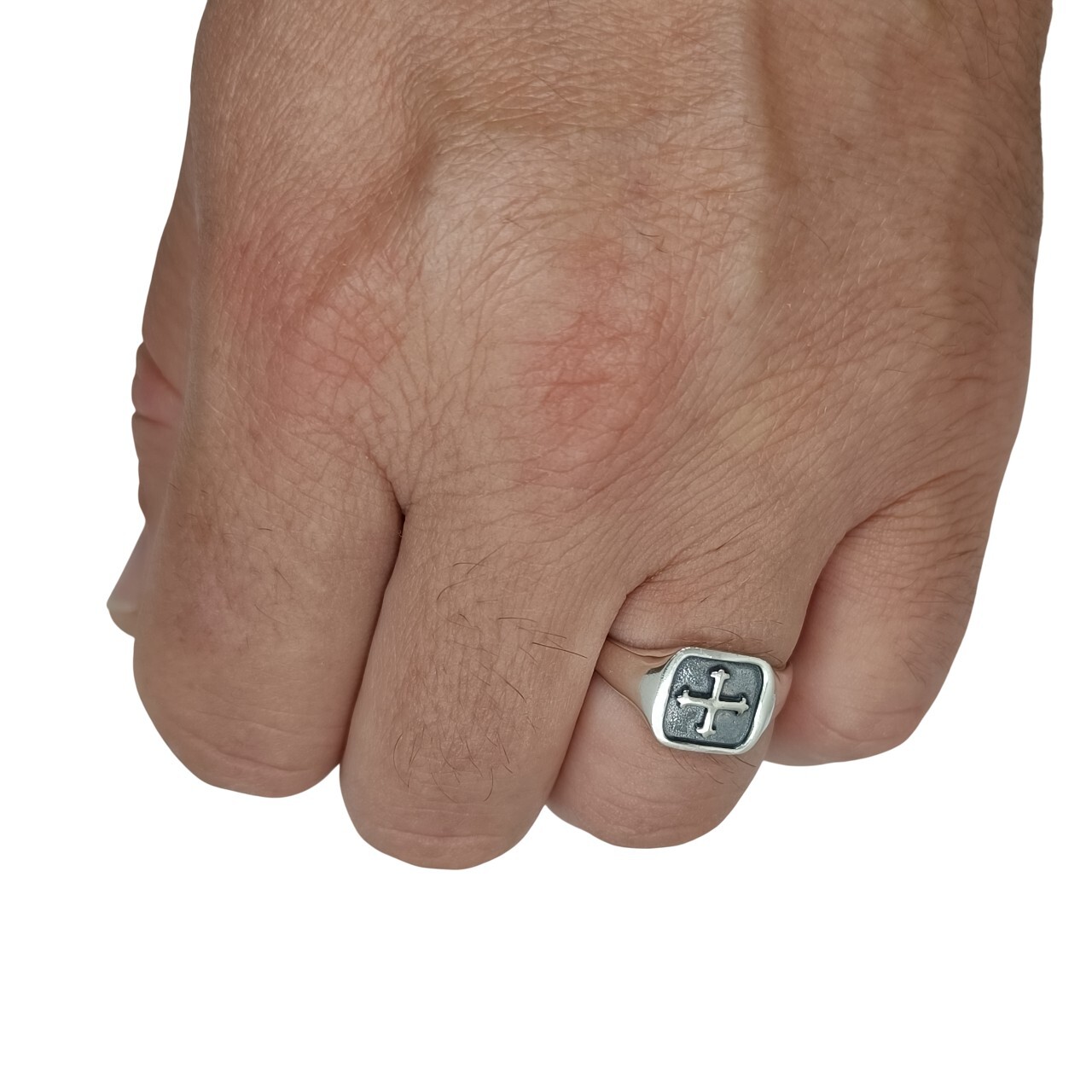 Sterling Silver Men Signet Ring Cross Fleury Stamped 925 Nickel Free Comfort Fit