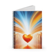 Spiral Notebook Ruled Line Orange Heart in Fantasy Style Design 5, Gift