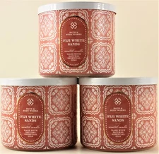 QTY 3 - Bath & Body Works White Barn FIJI WHITE SANDS 3-Wick 14.5 Oz Candle