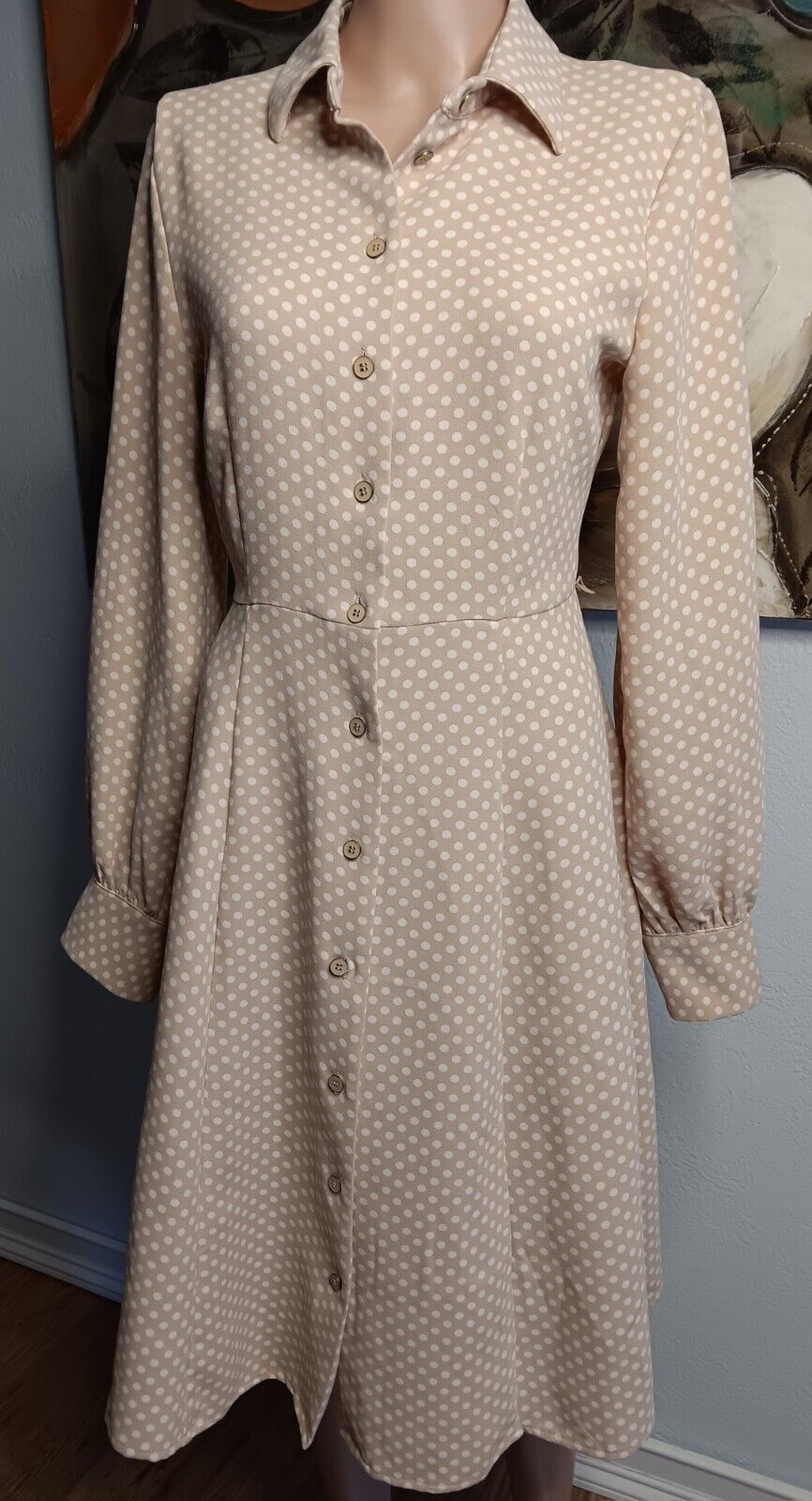 EVA MENDES NY & Co Long Sleeve Polka Dot Career Button Down Coat Dress Size 6