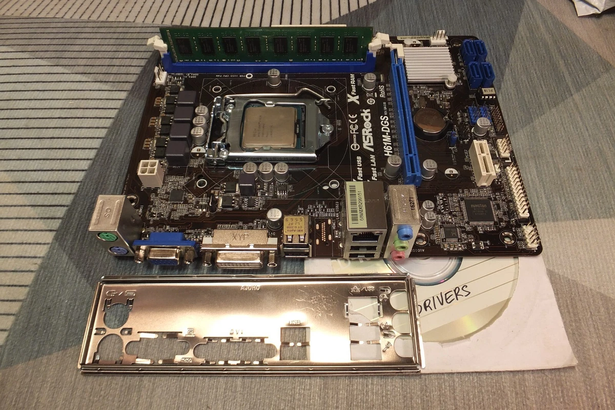 ASRock H61M DGS Rev 2.00 LGA1155 Intel Motherboard CPU I3 3220 RAM 2Gb I O