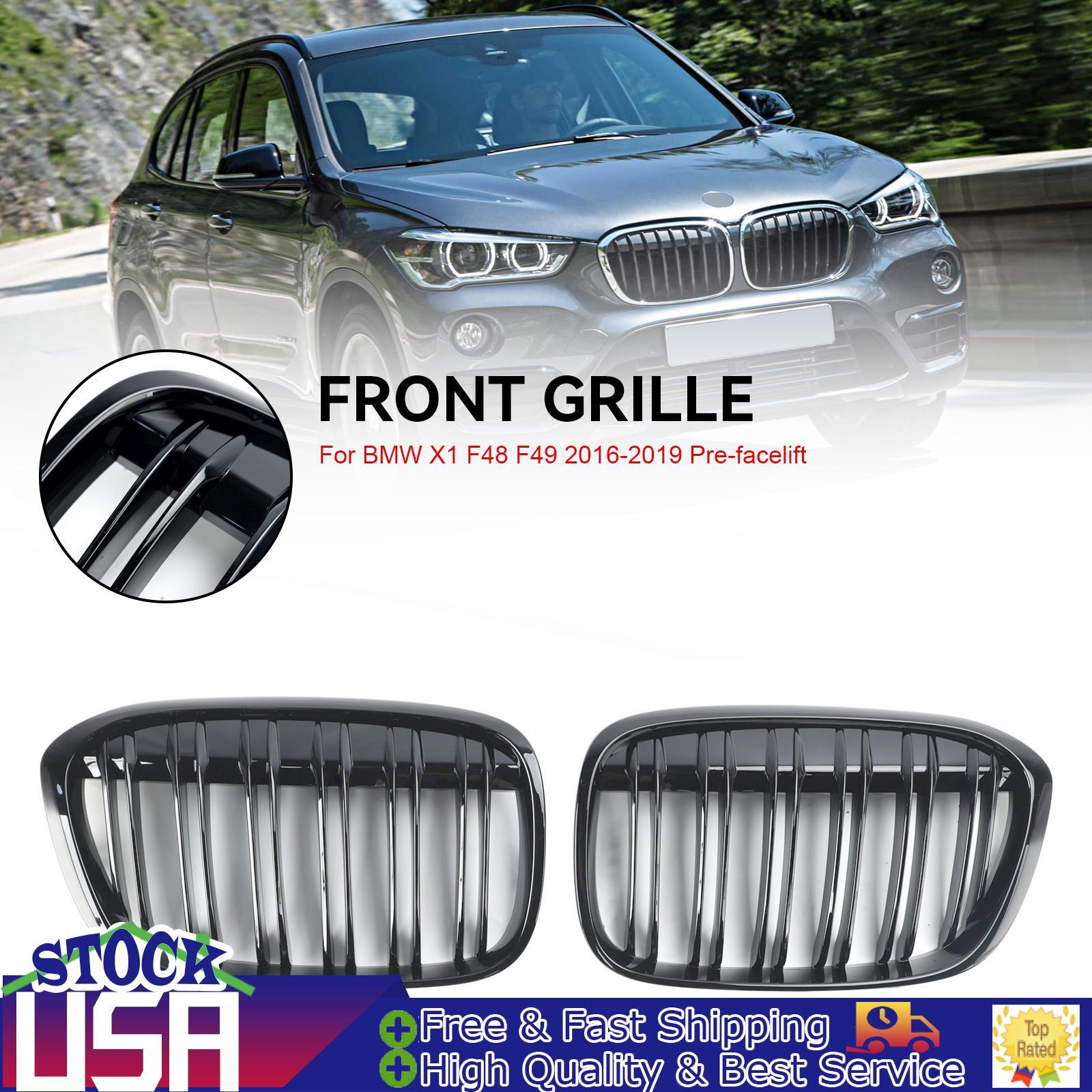 2PCS Gloss Black Front Kidney Grill Grille Fit BMW X1 F48 F49 2016-2019