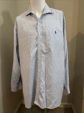 Polo Ralph Lauren Classic Fit Blue Stripe Cotton Button Down Mens Shirt 18 34/35