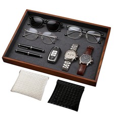 IXARO Large Solid Wood Jewelry Watch Tray, Velvet Jewelry Board Display Trays...
