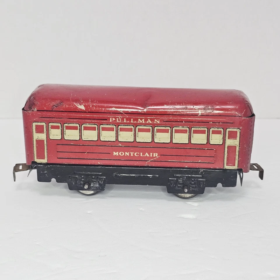 Vintage 1950 Marx Trains Tin O Gauge Pullman Bogota Passenger Car Red & Blue Set - Image 2 of 4