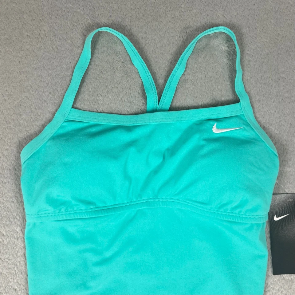 Nike Womens Racer Back One-Piece Swimsuit NESSB390-318 Aqua Blue NEW - Image 2 of 4