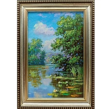 Framed Signed Oil Painting Summer Meadow River 4x6 Original Art