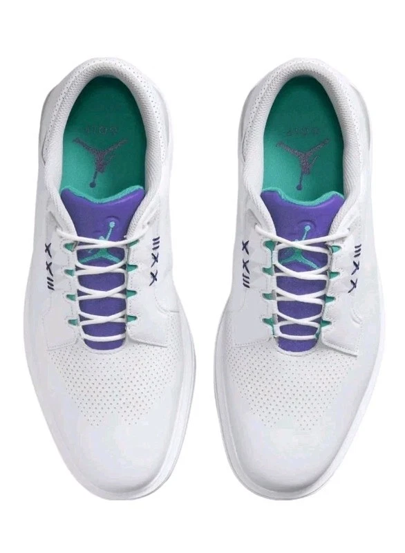 Nike Men's 9.5 Jordan ADG 5 Golf White Grape Ice Emerald Purple Aqua FQ7874-100 - Image 3 of 4