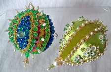 2 Vtg Push Pin Christmas Ornaments Handmade Beaded