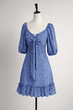 RUMOR Daisy Floral Blue/White Mini Dress Bust Tie Closure Smocked Cutout Size 8