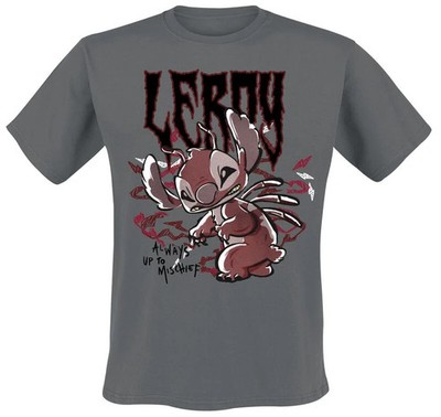 Lilo & Stitch T-Shirt Herren Leroy Always Up To Mischief grau