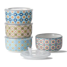 Ceramic Bowls Set with Lid: Microwave Safe Soup Containers for Meal Prep Cereal