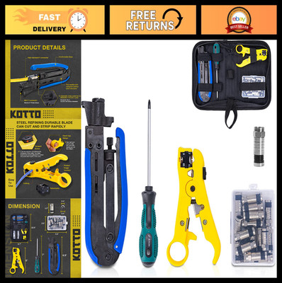 KOTTO Coax Cable Crimper Kit - Adjustable Compression Tool for RG6, RG59, RG11 -
