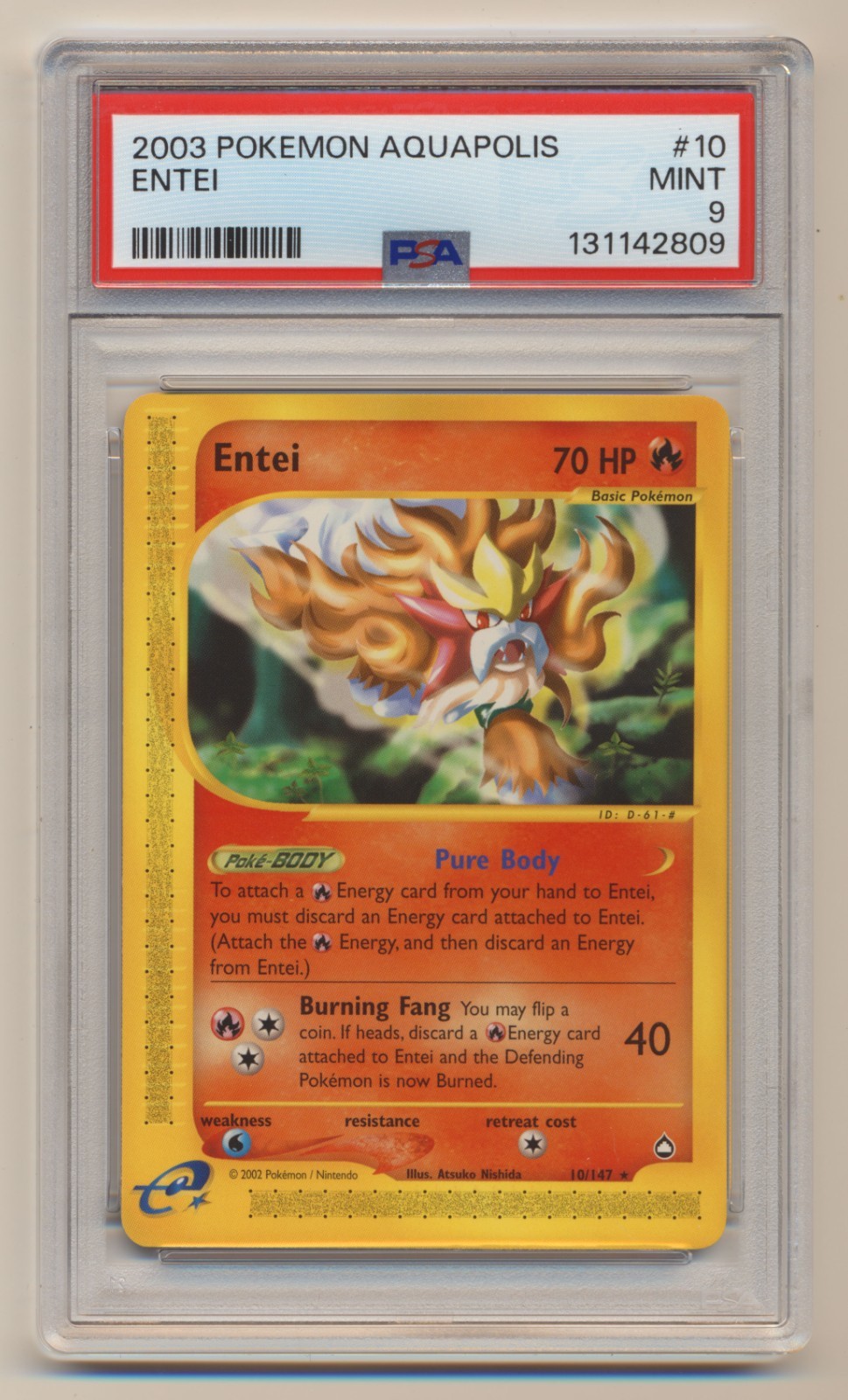 PSA 9 Pokemon Aquapolis Rare Entei 10/147 MINT Condition!!