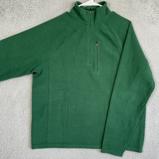 L.L. Bean Fleece Sweater Mens Medium Green Quarter Zip Mock Pullover Long Sleeve