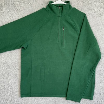 L.L. Bean Fleece Sweater Mens Medium Green Quarter Zip Mock Pullover Long Sleeve
